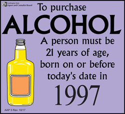 To purchase Alcohol a person must be 21 years of age, born on or before today's date in 1991