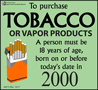 Required Age for Tobacco Sign